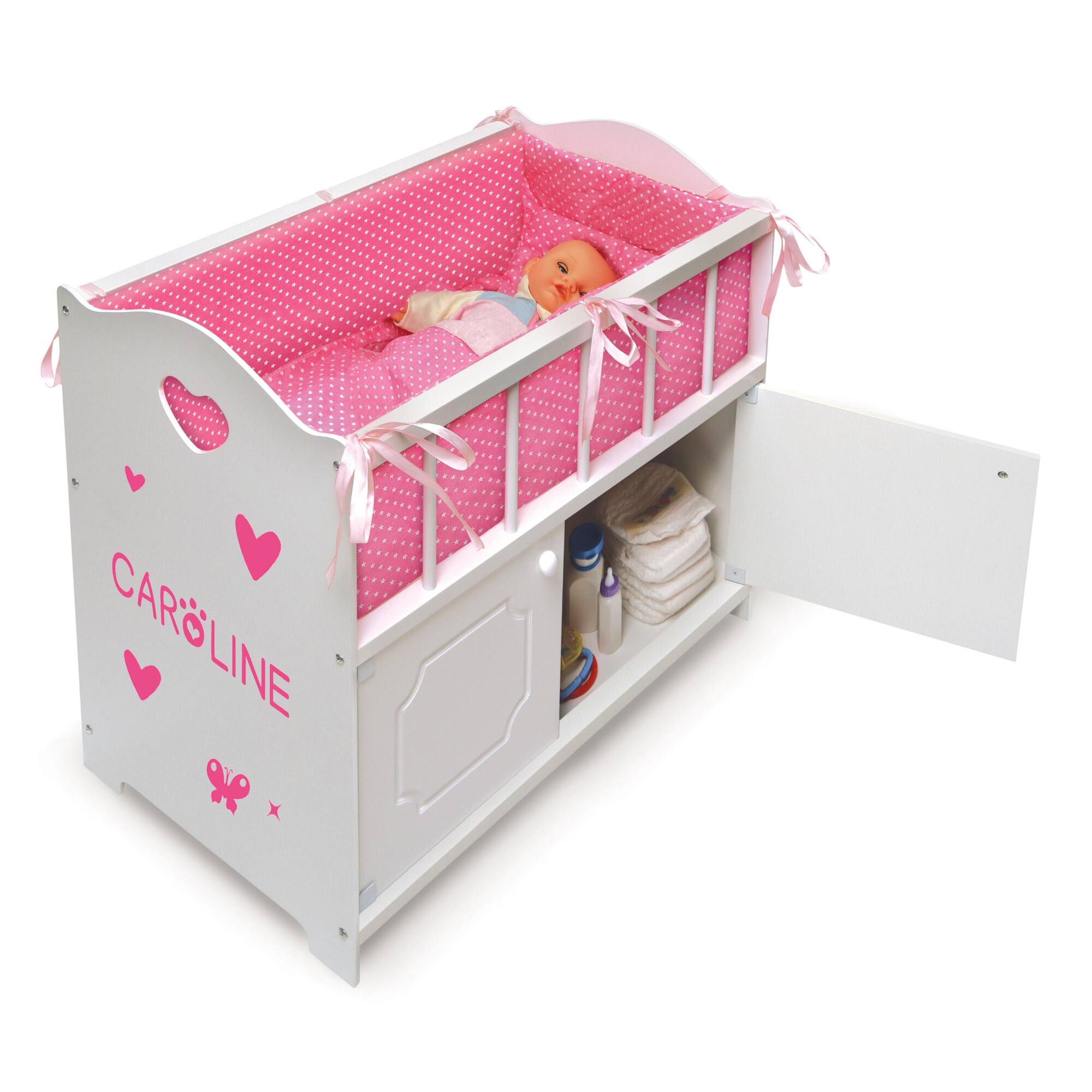 Badger Basket White Storage Doll Crib with Bedding